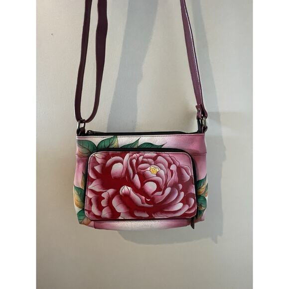 Anuschka handbag Pink Crossbody Purse Genuine Leather Max Aura - Picture 2 of 8